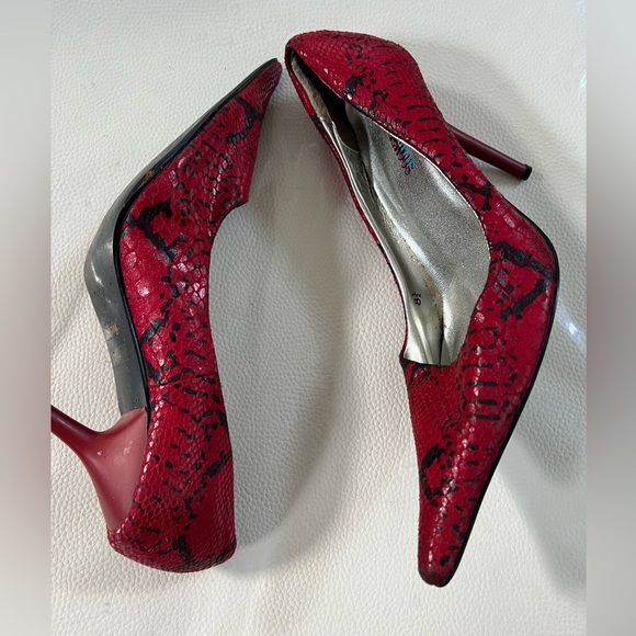 DANGEROUS PUMP RED/BLACK Longpoint Leder Stiletto High Heels SNAKE DESIGN SIZE 8 - Picture 8 of 13
